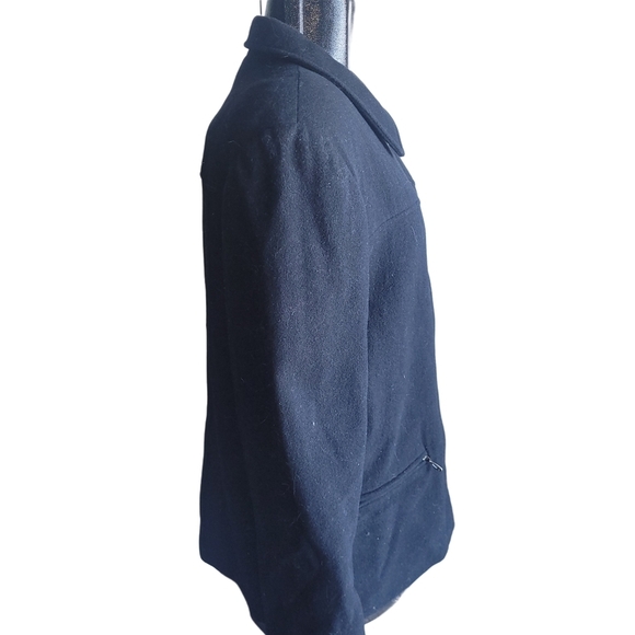 Lindor Black Wool Blend Zippered Front Light Coat Sz.14 - Picture 3 of 6